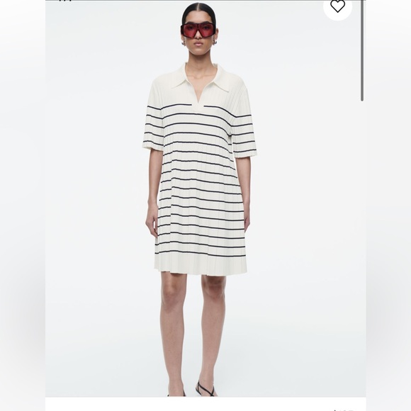 Max Studio Johnny collar striped knit dress color off white caramel small - Picture 6 of 13